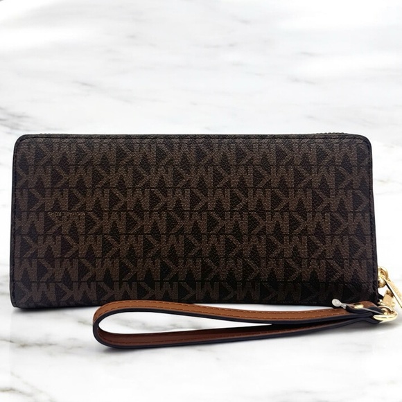 Michael Kors Large Continental Wallet Wristlet Brown Signature - Picture 5 of 8